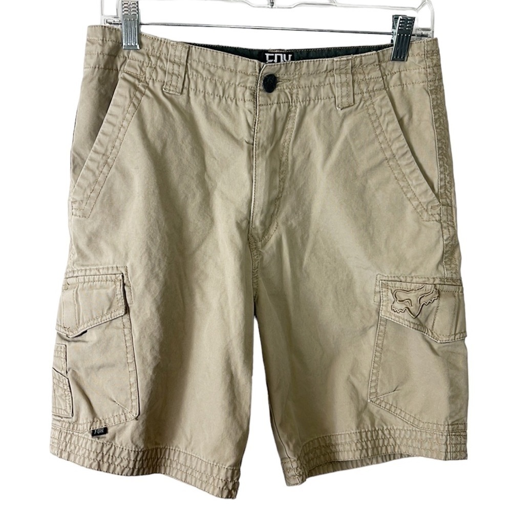 Fox Cargo Shorts Men's 28 Tan 100% Cotton Zip Flat Front‎ Inseam 8.25"
